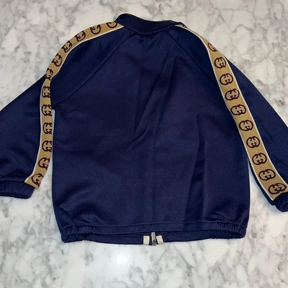 GUCCI BOYS JERSEY “GG” TRIM ZIP UP 24M